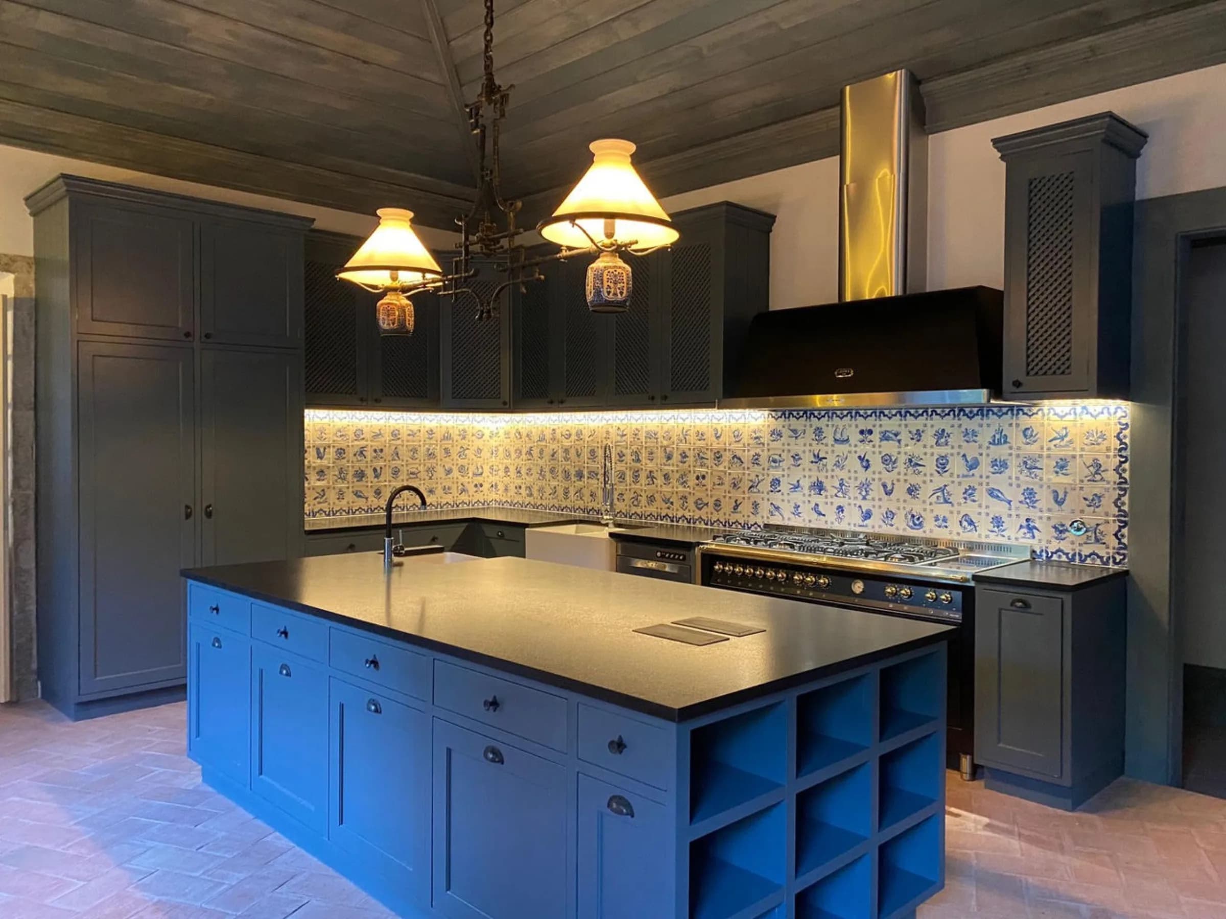The Blue Kitchen, tiled and ready for a private dinner or masterclass