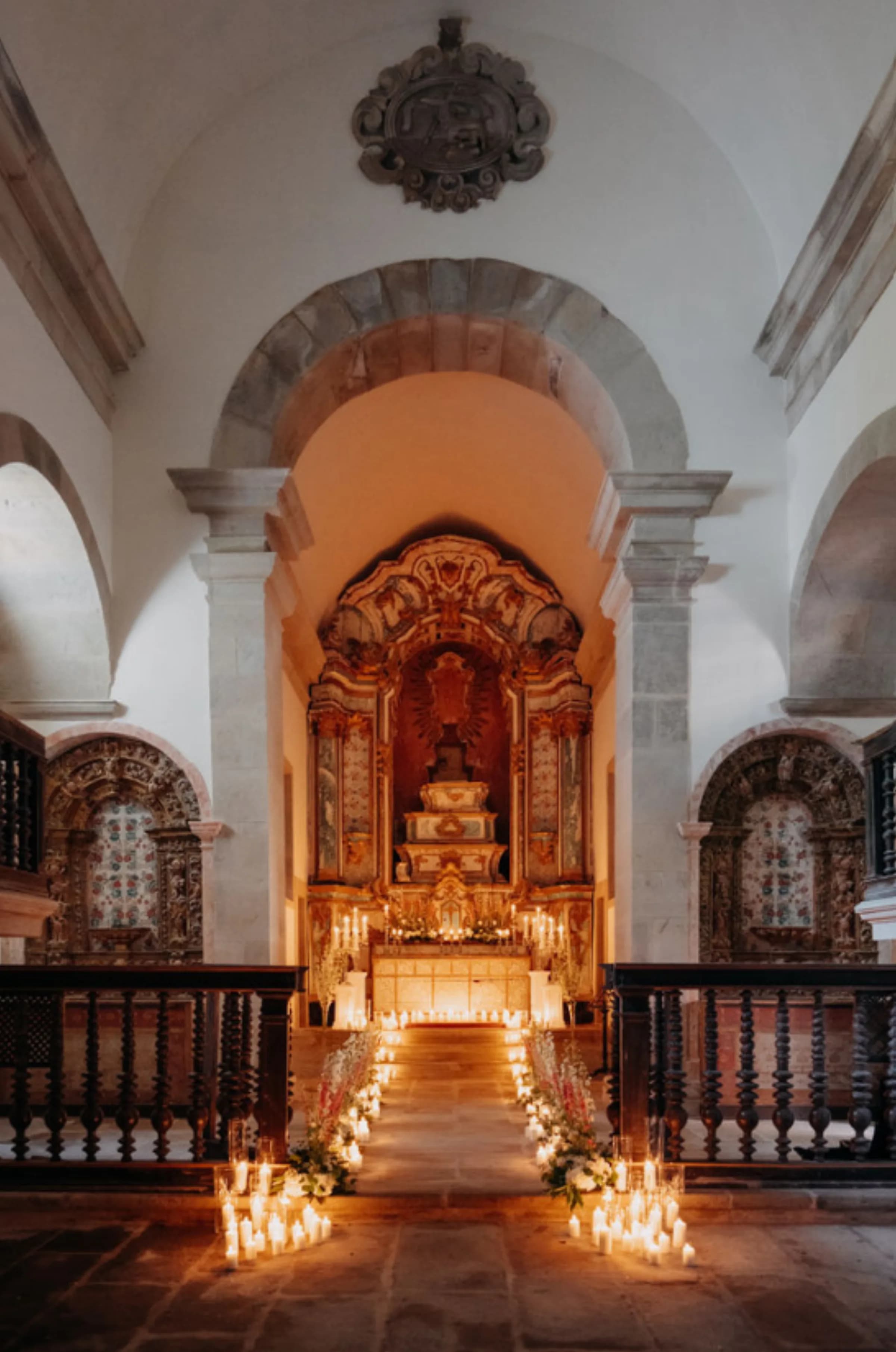 The restored church, its nave ready for a ceremony