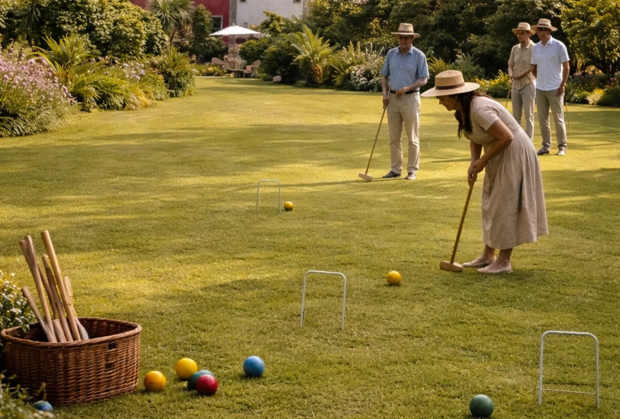 Traditional garden games set out on an open lawn
